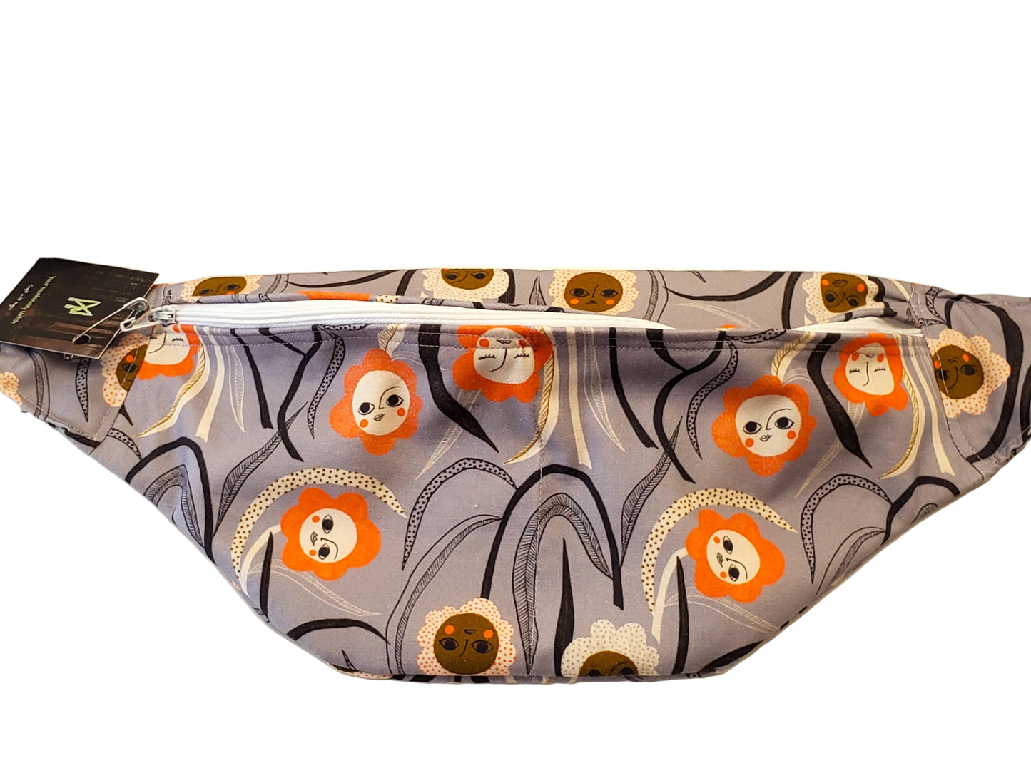 Sac banane - Gris et fleurs
