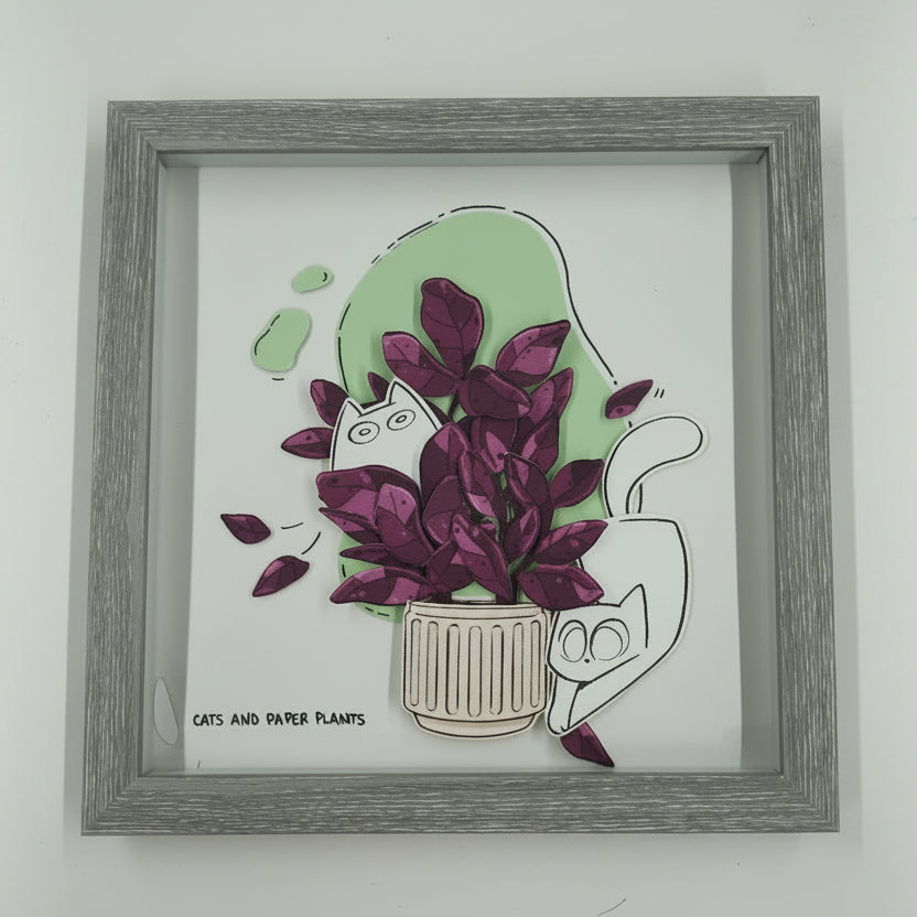 Cadre "Chats et plantes mauves"