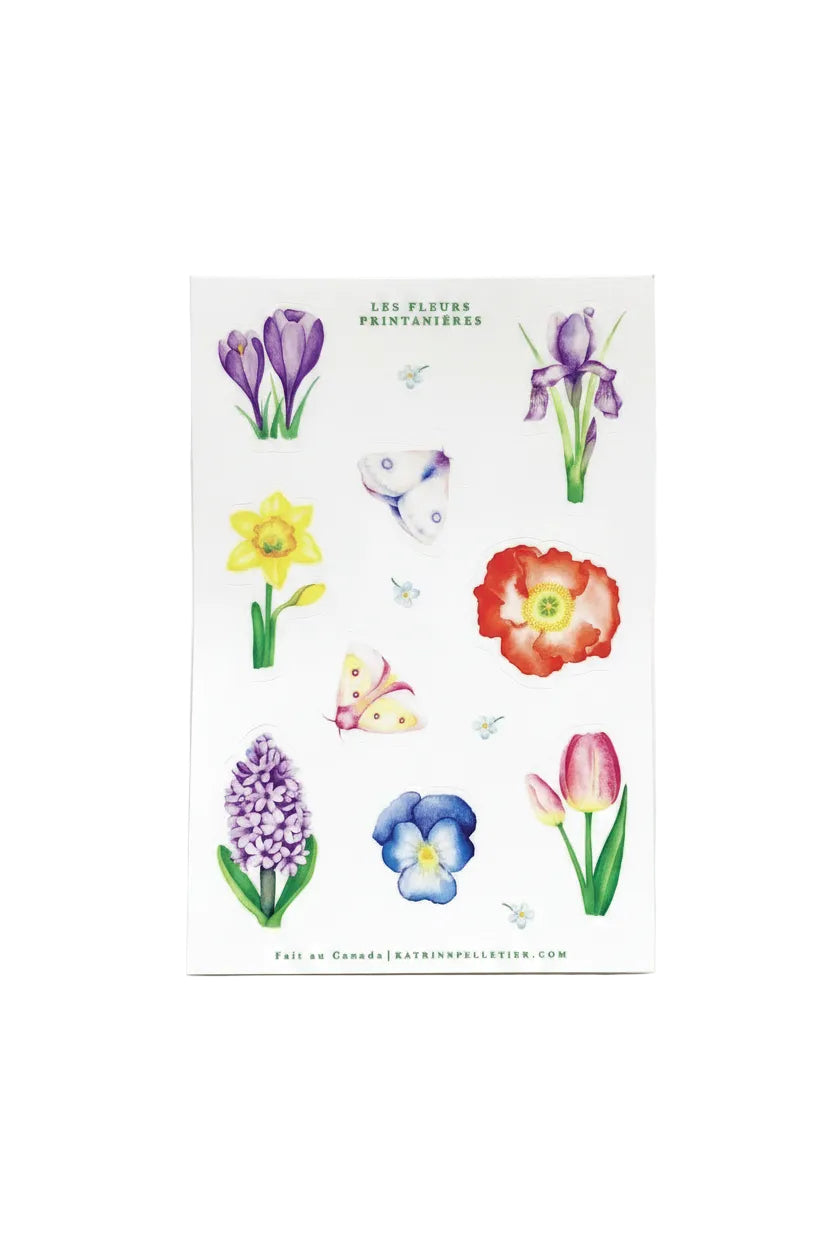 Feuille d'autocollants illustrés - Fleurs printanières - Katrinn Pelletier