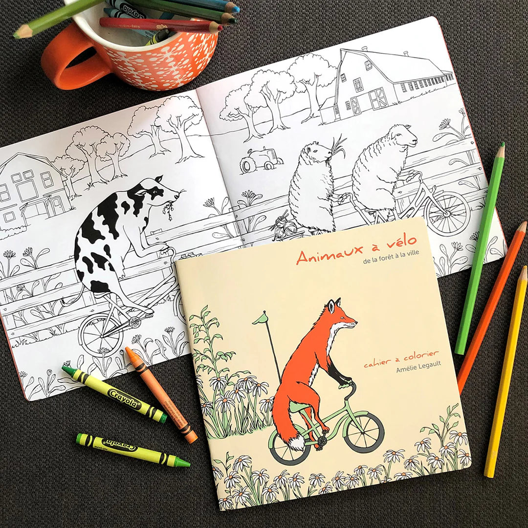 Cahiers à colorier, Animaux à vélo, de la forêt à la ville