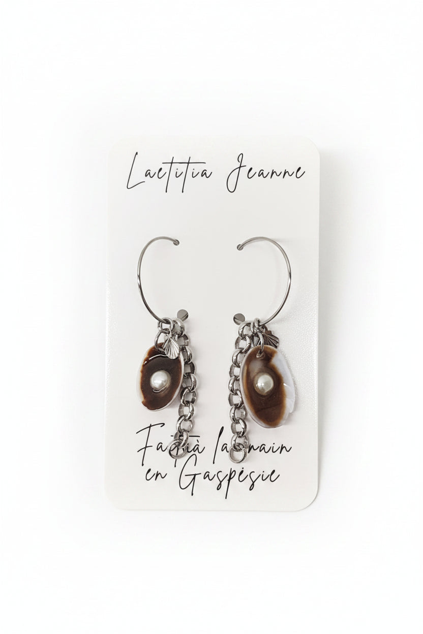 Boucles d’oreilles de la mer avec chaînette et perle d'eau douce – Laetitia Jeanne