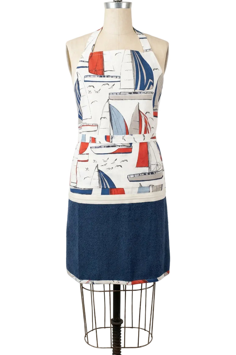 Tablier interchangeable - Voiliers bleus et rouges