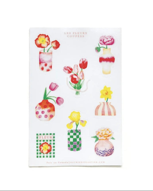 Feuille d'autocollants illustrés - Fleurs coupées - Katrinn Pelletier