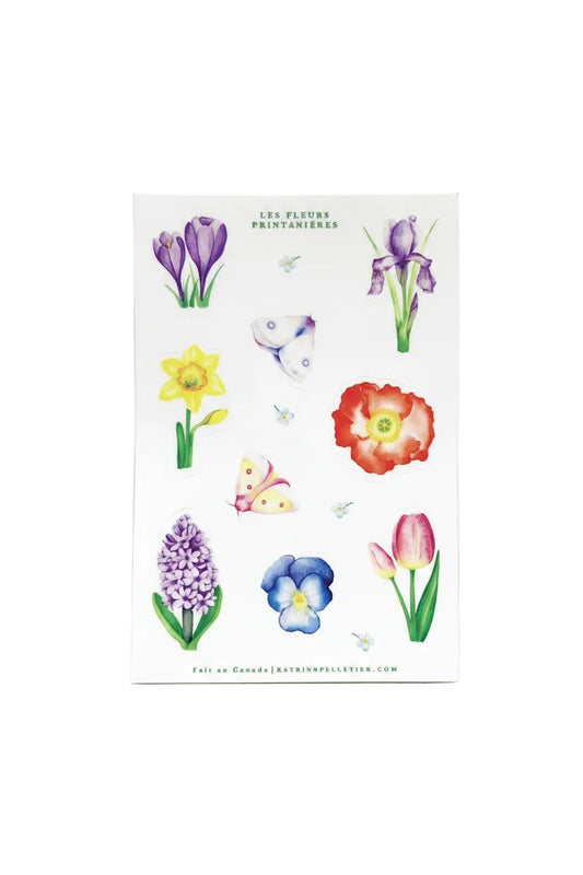Feuille d'autocollants illustrés - Fleurs printanières - Katrinn Pelletier