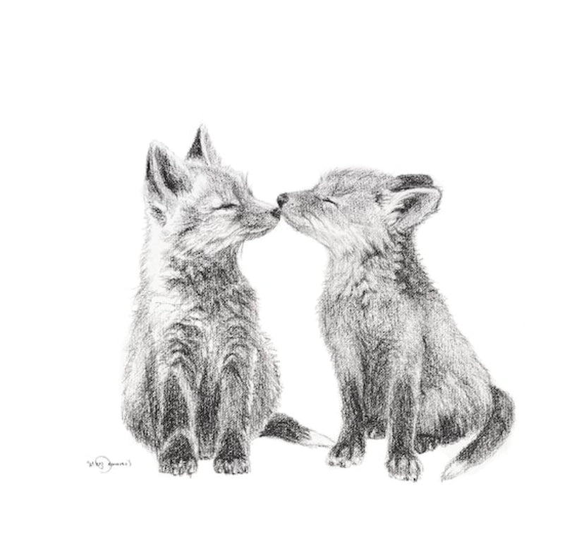 Adorables bébés renards -  animaux noir et blanc