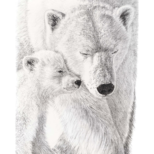 Maman Ours Polaire avec son petit -  animaux noir et blanc